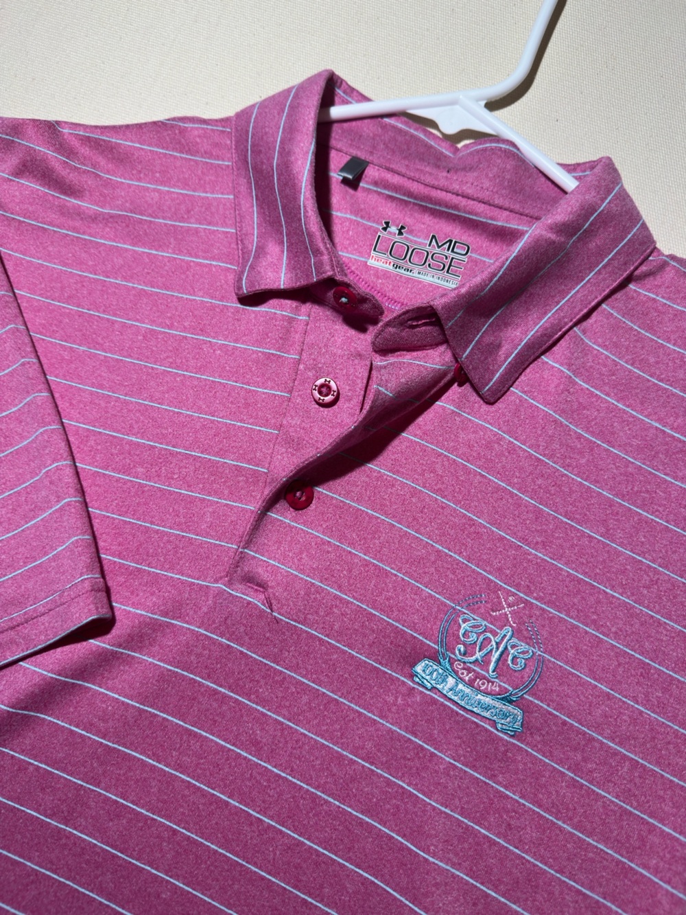 Under Armour Pink Stripe Golf Polo x Aurora Country Club - 100 Year Anniversary